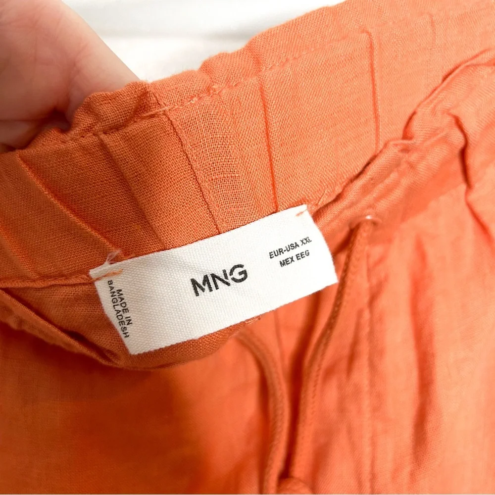 MNG Mango Vibrant Orange 100% Linen Casual Pull On Beach Pants‎ Plus Size XXL